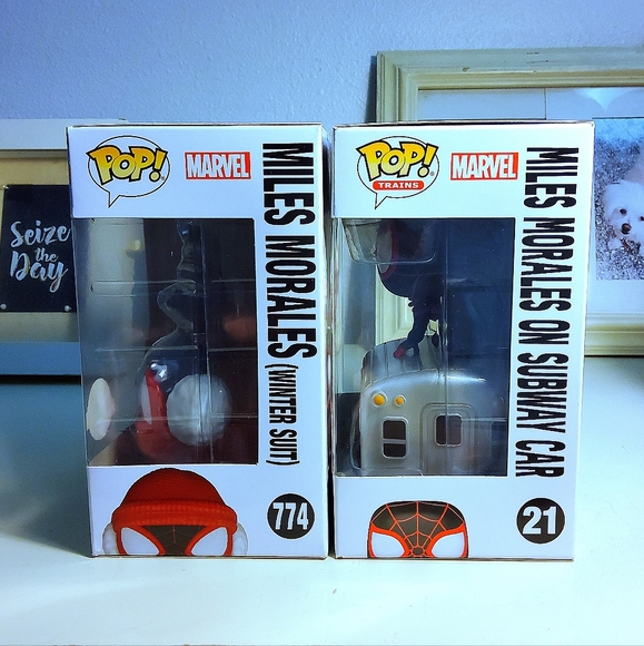 Funko Pop #774 Miles Morales Winter Suit Excl #21 Miles on Subway Train w Cases - Picture 8 of 13